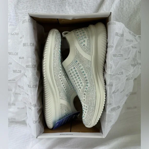 Belos White Rhinestone Slip-On Sneakers Size 8.5 - Picture 5 of 13